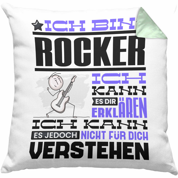Rocker Geschenk Kaffee-Kissen mit Füllung 40x40 Geschenkidee für Rocker Ich Bin Rocker Ich Kann Es Dir Erklären Jedoch Nicht Für Dich Verstehen Spruch Lustig (Grau) Grün Trendation
