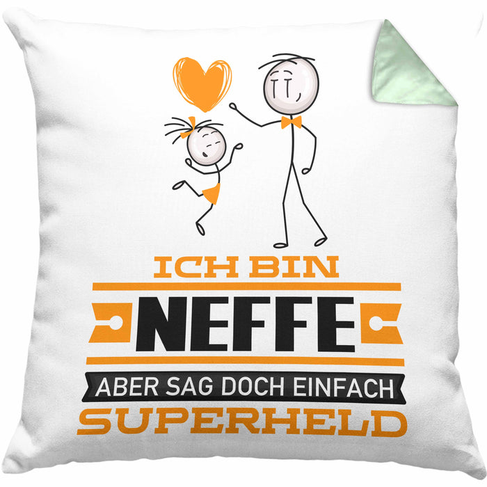 Neffe Geschenk Kissen mit Füllung 40x40 Ich Bin Neffe Aber Sag Doch Einfach Superheld Lustige Geschenkdiee für Neffe (Grau) Grün Trendation