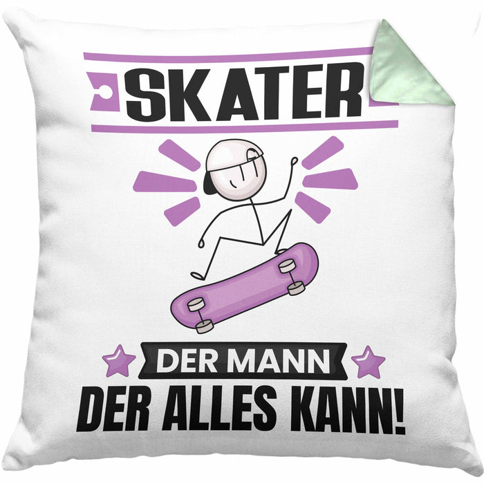 Skater Kissen mit Füllung 40x40 Geschenk für Skater Der Mann Der Alles Kann Geschenkidee zum Geburtstag (Grau) Grün Trendation