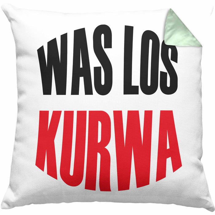 Lustige Kissen mit Füllung 40x40 Spruch "Was Los Kurwa" Polen Polnisches Geschenk (Grau) Grün Trendation