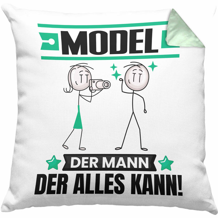 Model Kissen mit Füllung 40x40 Geschenk für Model Der Mann Der Alles Kann Geschenkidee zum Geburtstag (Grau) Grün Trendation