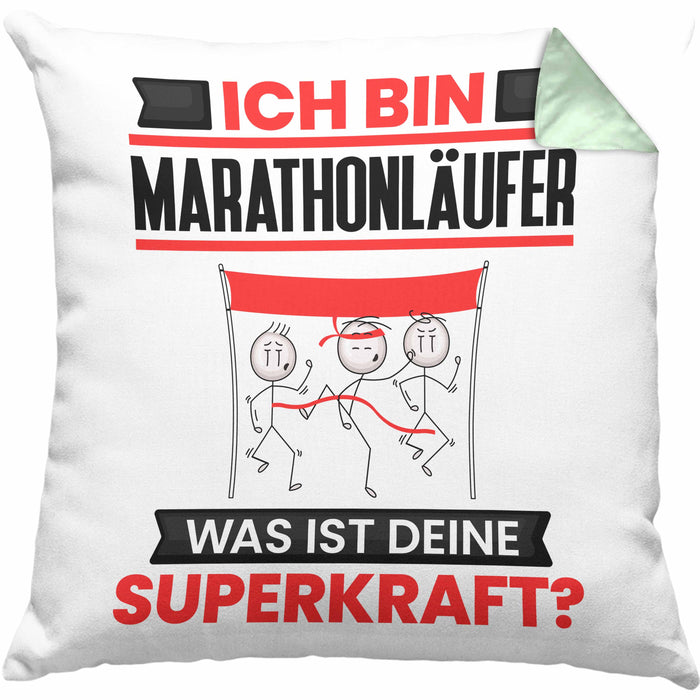 Marathonläufer Kissen mit Füllung 40x40 Geschenk für Marathonläufer Geburtstag Lustiger Spruch Was Ist Deine Superkraft (Grau) Grün Trendation