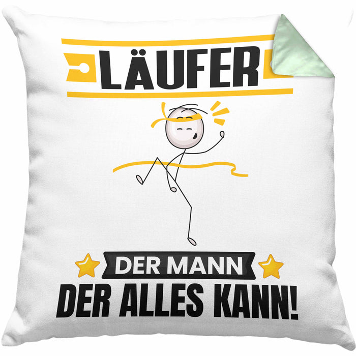 Läufer Kissen mit Füllung 40x40 Geschenk für Läufer Der Mann Der Alles Kann Geschenkidee zum Geburtstag (Grau) Grün Trendation