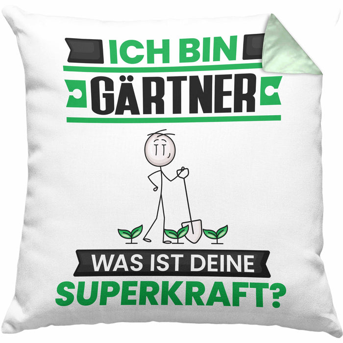 Gärtner Kissen mit Füllung 40x40 Geschenk für Gärtner Geburtstag Lustiger Spruch Was Ist Deine Superkraft (Grau) Grün Trendation