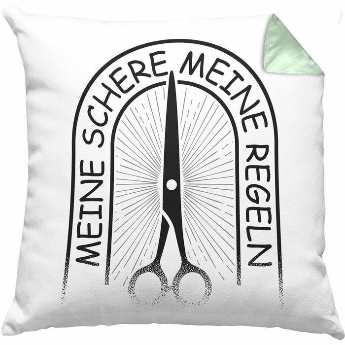 Friseurin Kissen mit Füllung 40x40 Geschenk Meine Schere Meine Regeln (Grau) Grün Trendation