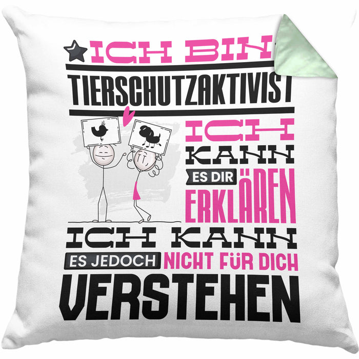 Tierschutzaktivist Geschenk Kaffee-Kissen mit Füllung 40x40 Geschenkidee für Tierschutzaktivist Ich Bin Tierschutzaktivist Ich Kann Es Dir Erklären Jedoch Nicht Für Dich Verstehen Spruch Lustig (Grau) Grün Trendation