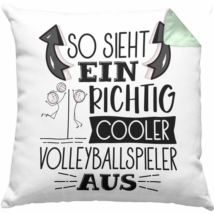 Volleyballspieler Kissen mit Füllung 40x40 Geschenk So Sieht Ein Richtig Cooler Volleyballspieler Aus Geschenkidee Spruch Lustig (Grau) Grün Trendation