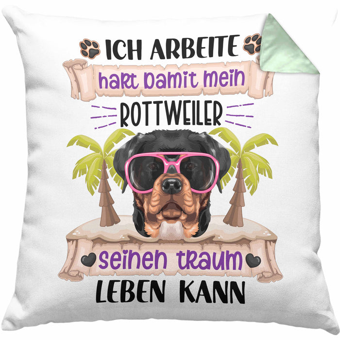 Rottweiler Besitzer Kissen mit Füllung 40x40 Geschenk Lustiger Spruch Geschenkidee Ich Arbeite Hart Damit Mein Rottweiler Seinen Traum Leben Kann (Grau) Grün Trendation