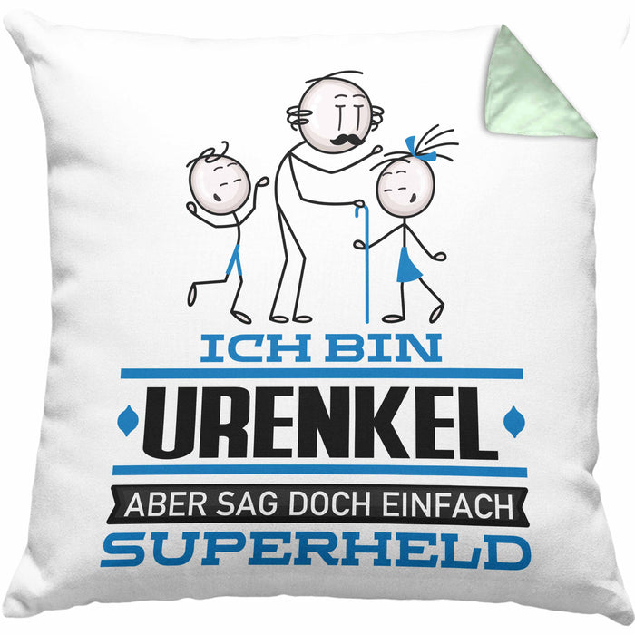 Urenkel Geschenk Kissen mit Füllung 40x40 Ich Bin Urenkel Aber Sag Doch Einfach Superheld Lustige Geschenkdiee für Urenkel (Grau) Grün Trendation
