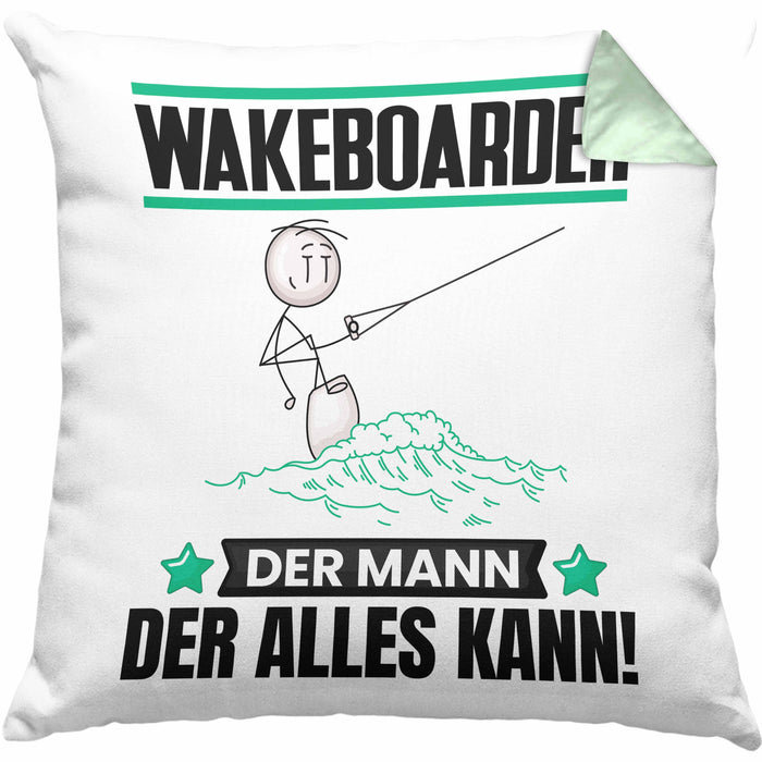 Wakeboarder Kissen mit Füllung 40x40 Geschenk für Wakeboarder Der Mann Der Alles Kann Geschenkidee zum Geburtstag (Grau) Grün Trendation