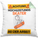 Skater Kissen mit Füllung 40x40 Geschenk Lustiger Spruch Geschenkidee für Skater Achtung Hochleistungs Skater Bei Der Arbeit (Grau) Grün Trendation