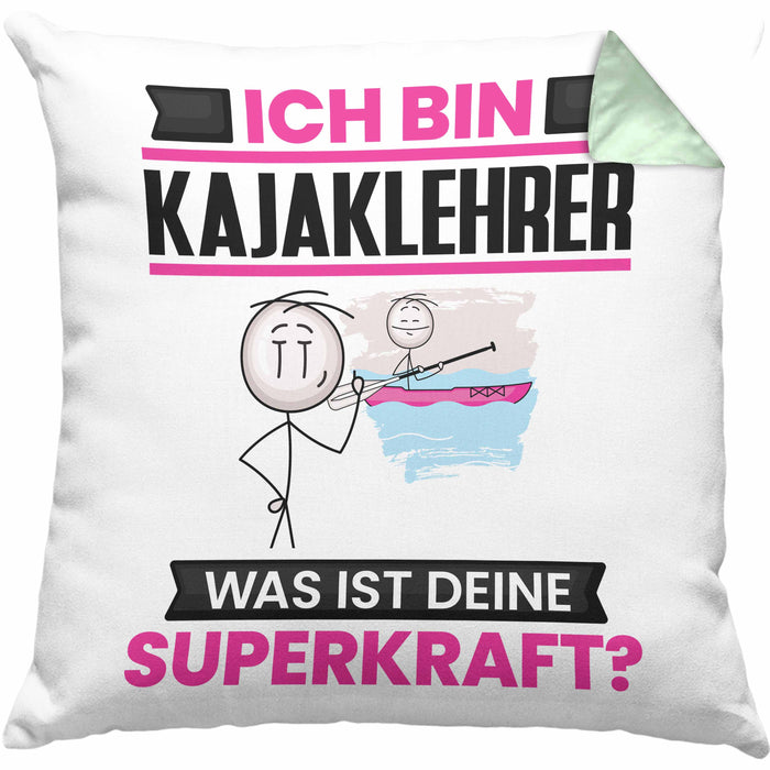 Kajaklehrer Kissen mit Füllung 40x40 Geschenk für Kajaklehrer Geburtstag Lustiger Spruch Was Ist Deine Superkraft (Grau) Grün Trendation