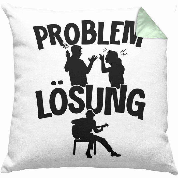 Gitarrist Kissen mit Füllung 40x40 Geschenk für Gitarrenspieler Männer Geschenkidee Problem und Lösung Gitarre (Grau) Grün Trendation