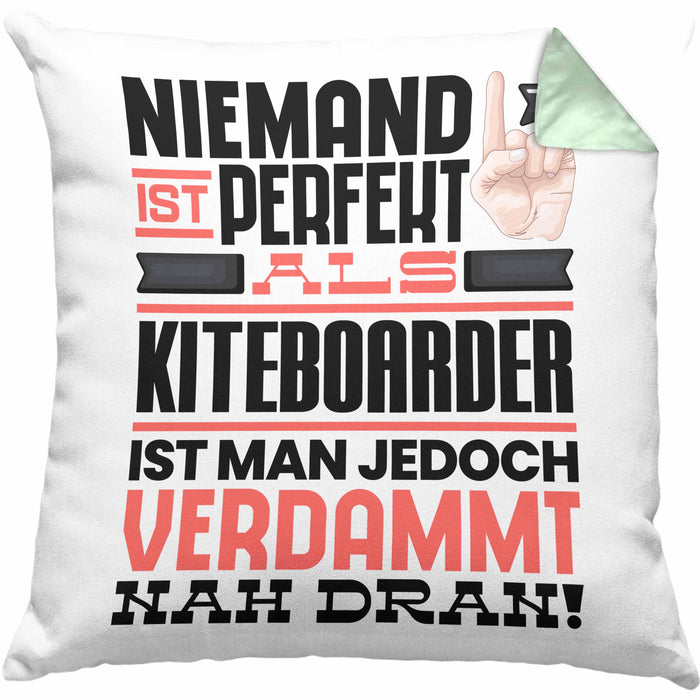 Kiteboarder Geschenk Kissen mit Füllung 40x40 Lustige Geschenkidee für Kiteboarder Geburtstag Niemand Ist Perfekt Aber Als Kiteboarder Ist Man Nah Dran (Grau) Grün Trendation
