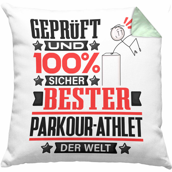 Parkour-Athlet Geschenk Lustiger Spruch für Parkour-Athlet Geschenkidee Bester Parkour-Athlet Der WeltKissen mit Füllung 40x40 (Grau) Grün Trendation