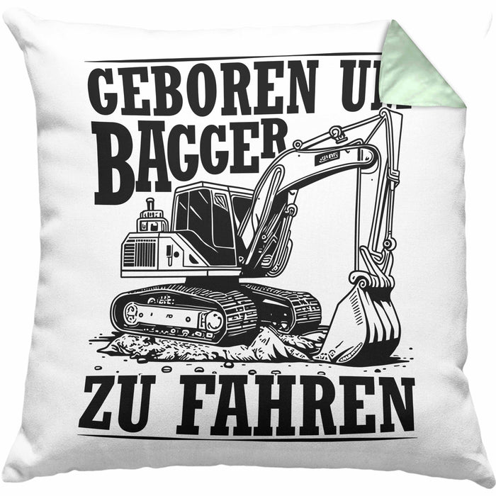 Baggerfahrer Kissen mit Füllung 40x40 Geschenk Baggerfahrender Geboren Um Bagger Zu Fahren Geschenkidee Baustelle (Grau) Grün Trendation
