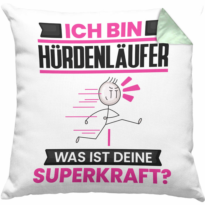 Hürdenläufer Kissen mit Füllung 40x40 Geschenk für Hürdenläufer Geburtstag Lustiger Spruch Was Ist Deine Superkraft (Grau) Grün Trendation