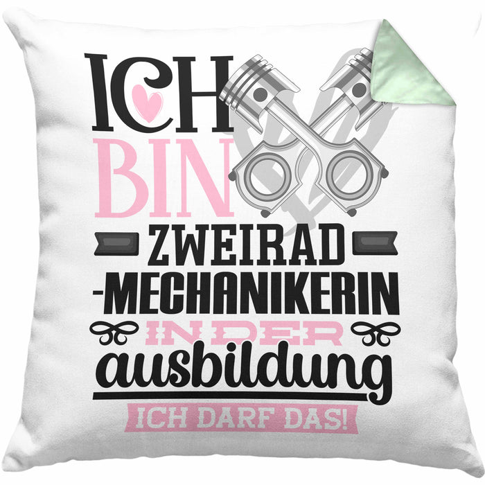Zweiradmechanikerin Ausbildung Start Geschenk Kissen mit Füllung 40x40 Ich Bin Zweiradmechanikerin In Der Ausbildung Ich Darf Das Geschenkidee (Grau) Grün Trendation