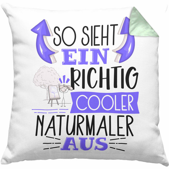So Sieht Ein Richtig Cooler Naturmaler Aus Kissen mit Füllung 40x40 Geschenk für Naturmaler Geburtstag Geschenkdiee (Grau) Grün Trendation