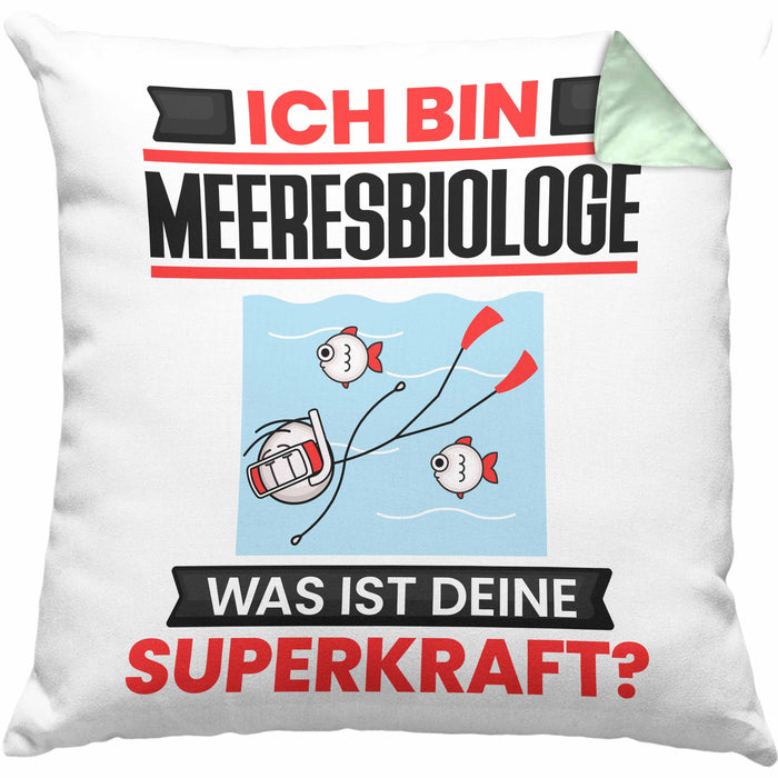 Meeresbiologe Kissen mit Füllung 40x40 Geschenk für Meeresbiologe Geburtstag Lustiger Spruch Was Ist Deine Superkraft (Grau) Grün Trendation