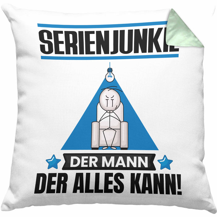 Serienjunkie Kissen mit Füllung 40x40 Geschenk für Serienjunkie Der Mann Der Alles Kann Geschenkidee zum Geburtstag (Grau) Grün Trendation