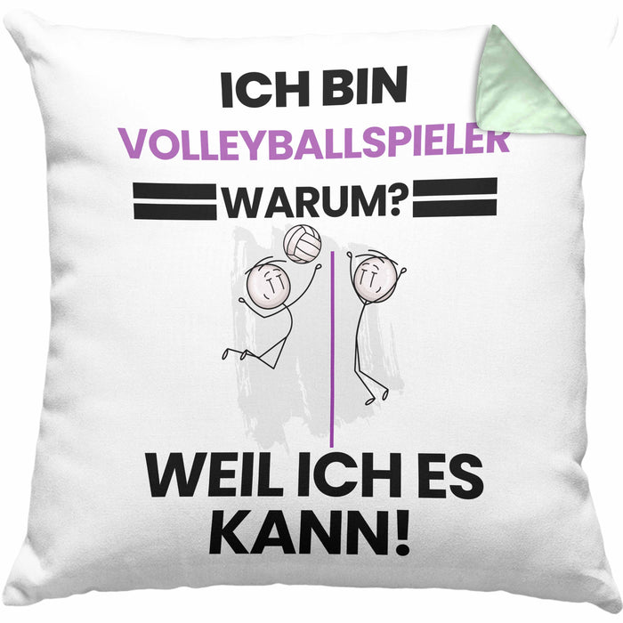 Volleyballspieler Geschenk Kissen mit Füllung 40x40 Lustiger Spruch Ich Bin Volleyballspieler Warum Weil Ich Es Kann Geschenkidee Bester Volleyballspieler Geburtstag (Grau) Grün Trendation