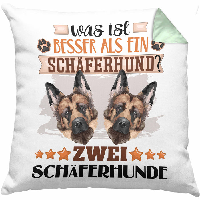 Schäferhund Besitzer Kissen mit Füllung 40x40 Geschenk Lustiger Spruch Geschenkidee Was Ist Besser Als Ein Schäferhund (Grau) Grün Trendation