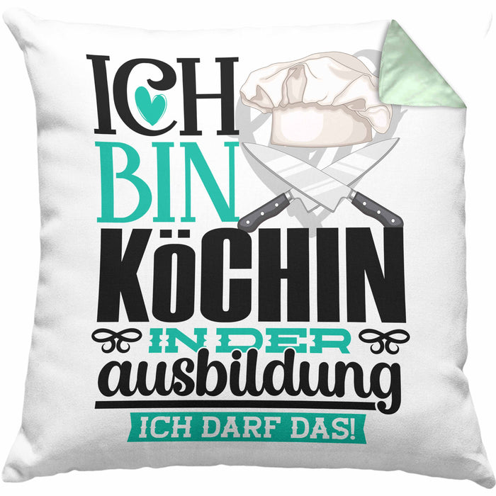 Köchin Ausbildung Start Geschenk Kissen mit Füllung 40x40 Ich Bin Köchin In Der Ausbildung Ich Darf Das Geschenkidee (Grau) Grün Trendation