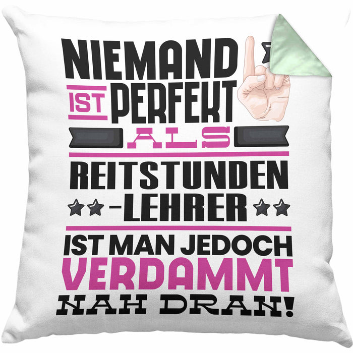 Reitstundenlehrer Geschenk Kissen mit Füllung 40x40 Lustige Geschenkidee für Reitstundenlehrer Geburtstag Niemand Ist Perfekt Aber Als Reitstundenlehrer Ist Man Nah Dran (Grau) Grün Trendation