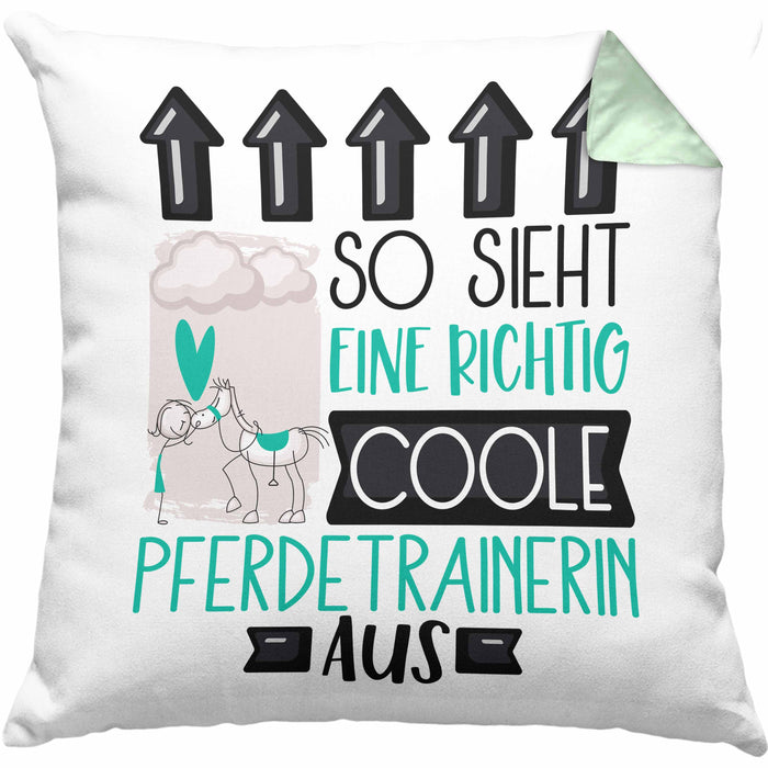 Pferdetrainerin Geschenk Kissen mit Füllung 40x40 Lustig Geschenkidee für Pferdetrainerin Geburtstag So Sieht Eine Richtig Coole Pferdetrainerin Aus Frauen Spruch (Grau) Grün Trendation