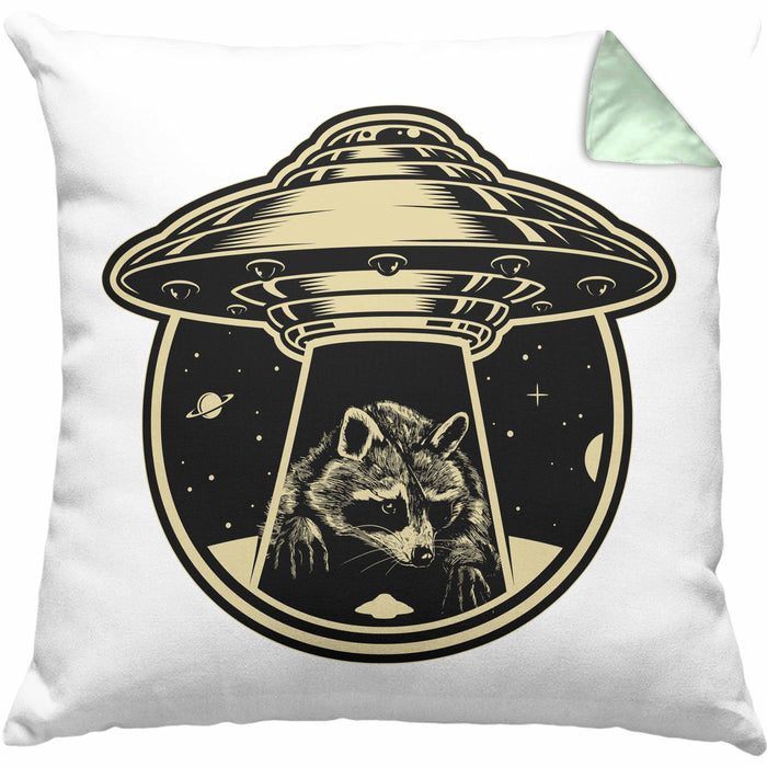 Waschbär Geschenk Kissen mit Füllung 40x40 Ufo Alien Waschbär-Liebhaber Geschenkdidee (Grau) Grün Trendation