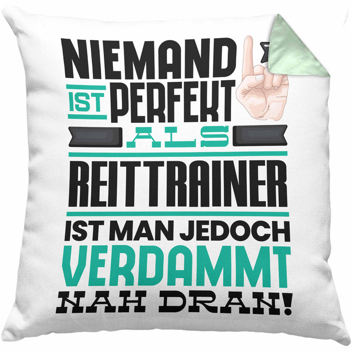 Reittrainer Geschenk Kissen mit Füllung 40x40 Lustige Geschenkidee für Reittrainer Geburtstag Niemand Ist Perfekt Aber Als Reittrainer Ist Man Nah Dran (Grau) Grün Trendation