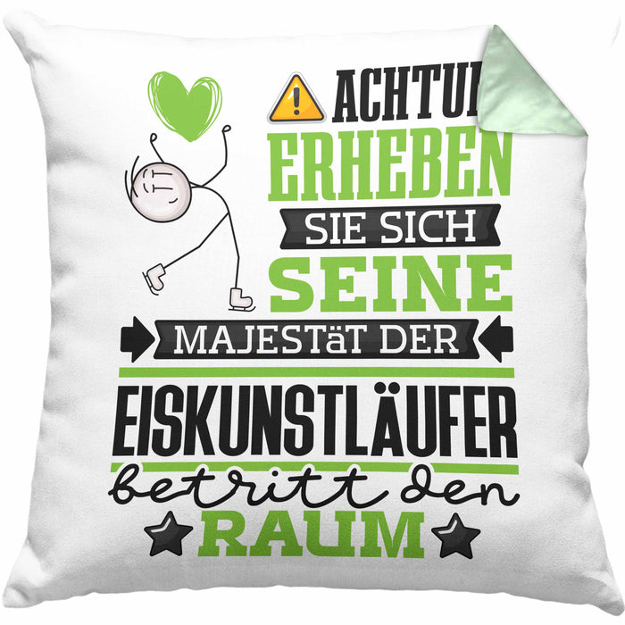 Eiskunstläufer Geschenk Kissen mit Füllung 40x40 Lustiger Spruch Erheben Sie Sich Der Eiskunstläufer Betritt den Raum (Grau) Grün Trendation