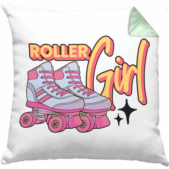 Lustige Rollschuh Kissen mit Füllung 40x40 Geschenk für Roller Girls "Roller Girl" Nostalgie 80er 90er Jahre (Grau) Grün Trendation