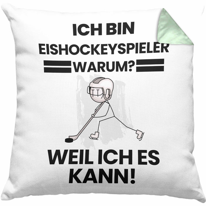Eishockeyspieler Geschenk Kissen mit Füllung 40x40 Lustiger Spruch Ich Bin Eishockeyspieler Warum Weil Ich Es Kann Geschenkidee Bester Eishockeyspieler Geburtstag (Grau) Grün Trendation