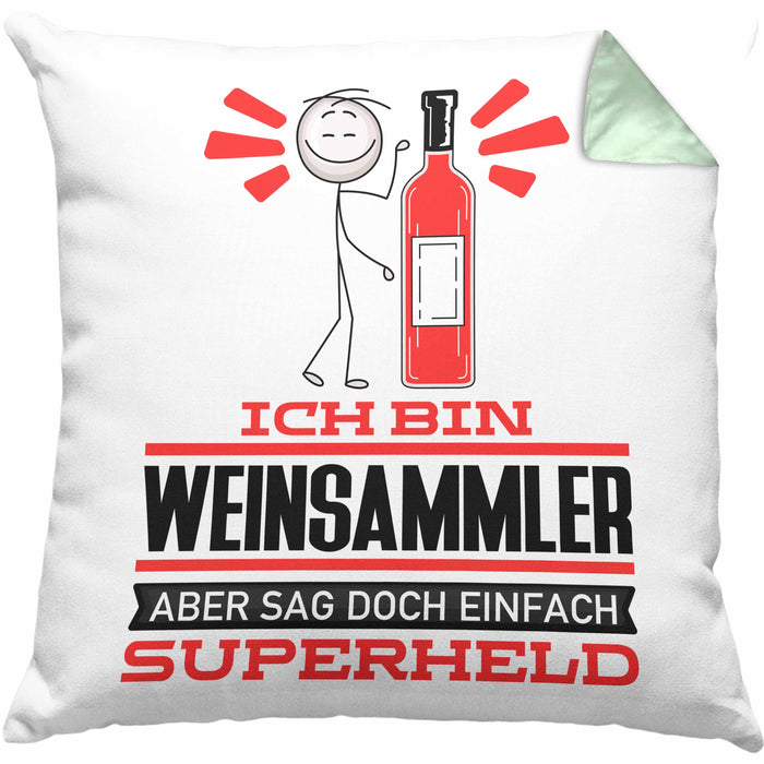 Weinsammler Geschenk Kissen mit Füllung 40x40 Ich Bin Weinsammler Aber Sag Doch Einfach Superheld Lustige Geschenkdiee für Weinsammler (Grau) Grün Trendation