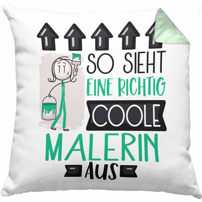 Malerin Geschenk Kissen mit Füllung 40x40 Lustig Geschenkidee für Malerin Geburtstag So Sieht Eine Richtig Coole Malerin Aus Frauen Spruch (Grau) Grün Trendation