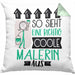 Malerin Geschenk Kissen mit Füllung 40x40 Lustig Geschenkidee für Malerin Geburtstag So Sieht Eine Richtig Coole Malerin Aus Frauen Spruch (Grau) Grün Trendation
