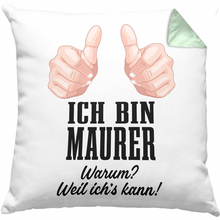 Maurer Kissen mit Füllung 40x40 Geschenk Mit Spruch Geschenkidee Lustig Männer Job (Grau) Grün Trendation