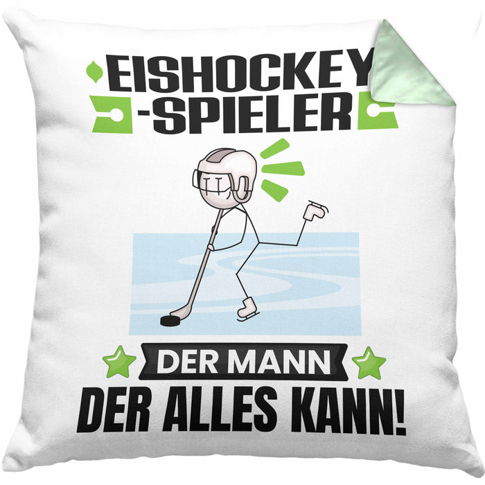 Eishockeyspieler Kissen mit Füllung 40x40 Geschenk für Eishockeyspieler Der Mann Der Alles Kann Geschenkidee zum Geburtstag (Grau) Grün Trendation