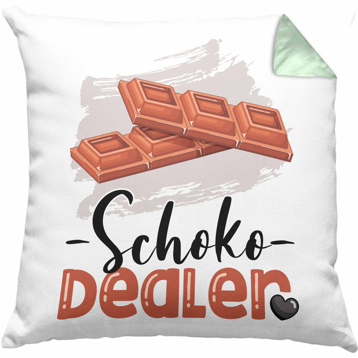 Schoko Dealer Kissen mit Füllung 40x40 Geschenk für Schokoladenverkäufer Geburtstag Spruch Geschenkidee (Grau) Grün Trendation