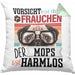 Mops Besitzerin Frauchen Kissen mit Füllung 40x40 Geschenk Lustiger Spruch Geschenkidee Vorsicht Vor Dem Frauchen (Grau) Grün Trendation