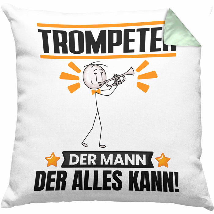 Trompeter Kissen mit Füllung 40x40 Geschenk für Trompeter Der Mann Der Alles Kann Geschenkidee zum Geburtstag (Grau) Grün Trendation