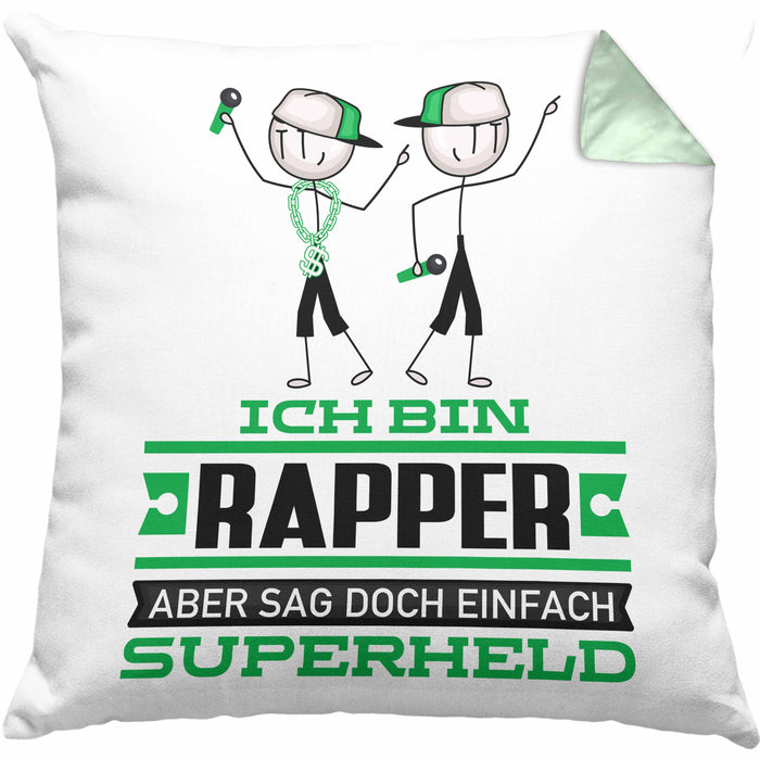 Rapper Geschenk Kissen mit Füllung 40x40 Ich Bin Rapper Aber Sag Doch Einfach Superheld Lustige Geschenkdiee für Rapper (Grau) Grün Trendation