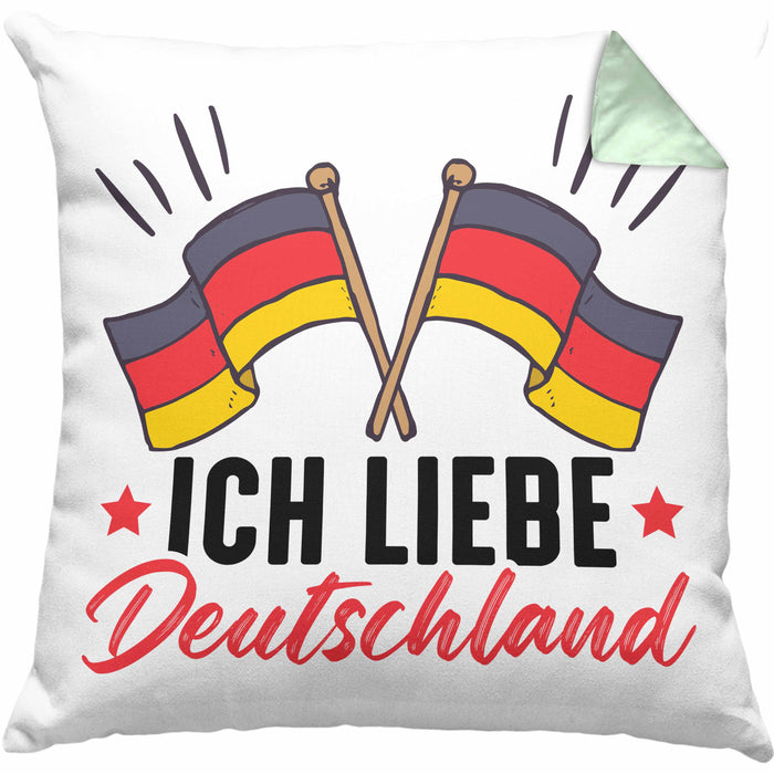 Ich Liebe Deutschland Kissen mit Füllung 40x40 Geschenk Geschenkidee Flagge (Grau) Grün Trendation