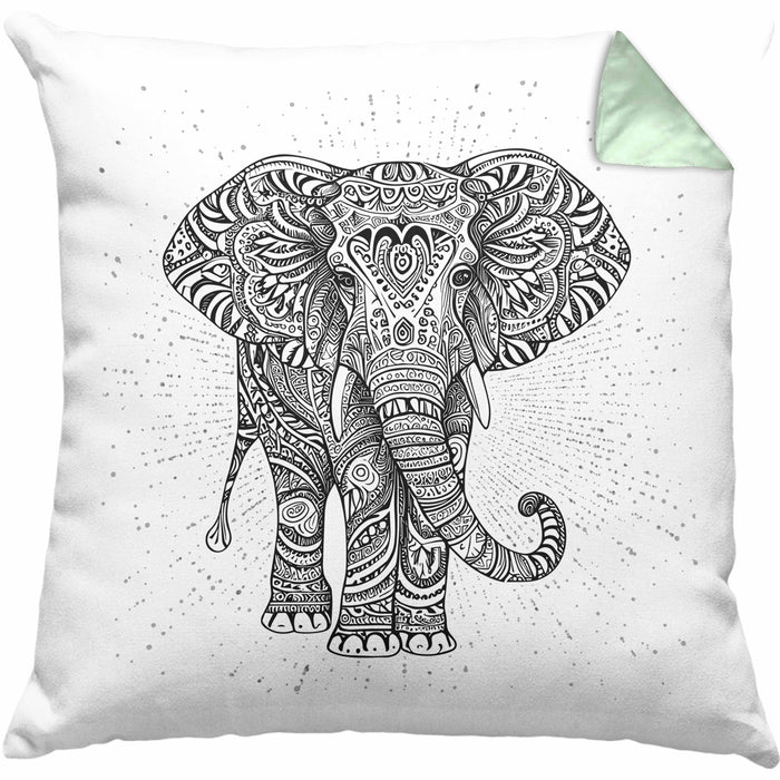 Elefant Kissen mit Füllung 40x40 Geschenk Für Elefanten-Liebhaber Geschenkidee Grafik Mandala (Grau) Grün Trendation