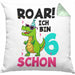 6. Geburtstag Kissen mit Füllung 40x40 Geschenk Lustiger Spruch Roar Ich Bin Schon 6 Dinosaurier Geschenkidee Geburtstag (Grau) Grün Trendation