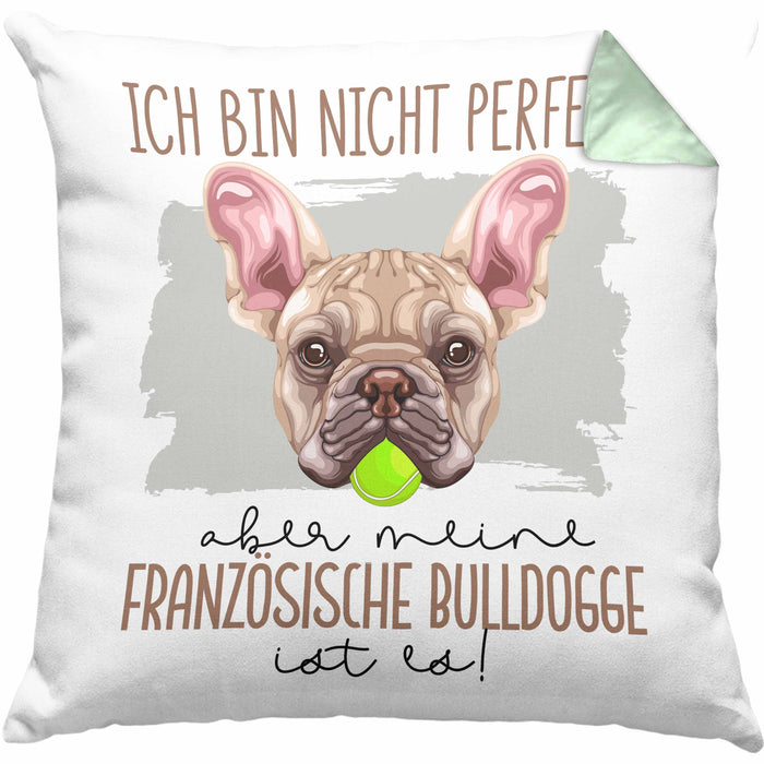Französische Bulldogge Besitzer Kissen mit Füllung 40x40 Geschenk Lustiger Spruch Geschenkidee Besitzerin Ich Bin Nicht toll Aber Mein Französische Bulldogge Ist Es (Grau) Grün Trendation