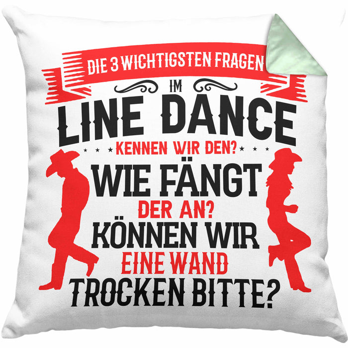 Line Dance Kissen mit Füllung 40x40 Geschenk Spruch Linedance KafffeeKissen mit Füllung 40x40 Sprüche (Grau) Grün Trendation