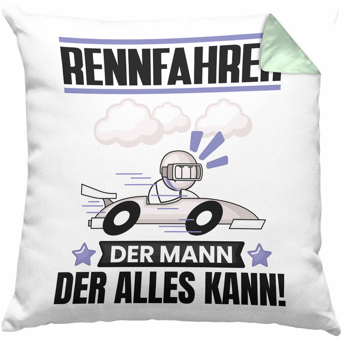 Rennfahrer Kissen mit Füllung 40x40 Geschenk für Rennfahrer Der Mann Der Alles Kann Geschenkidee zum Geburtstag (Grau) Grün Trendation